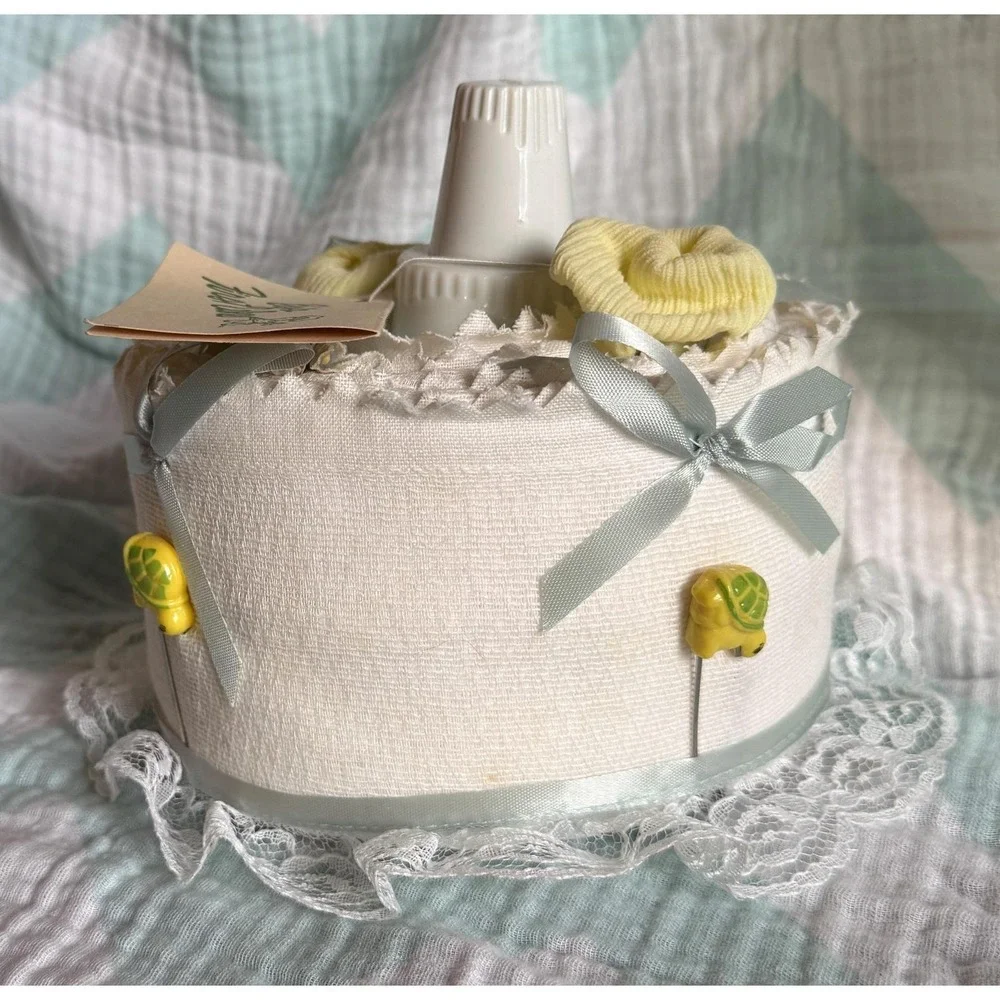 Vintage Baby Shower Diaper Cake with Original Tag – Preserved 1983 Keepsake